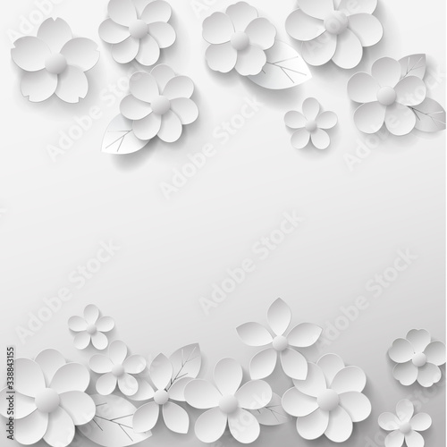 Paper art isolated flowers background on white. Vector eps 10.