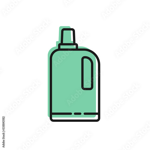 Black line Fabric softener icon isolated on white background. Liquid laundry detergent, conditioner, cleaning agent, bleach.  Vector Illustration