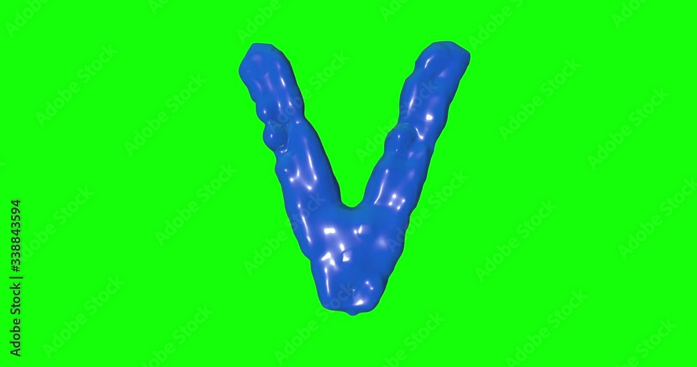 Blue letter V puffy painting relief alphabet green screen animation 3d Blue letter V puffy painting relief alphabet green screen animation 3d