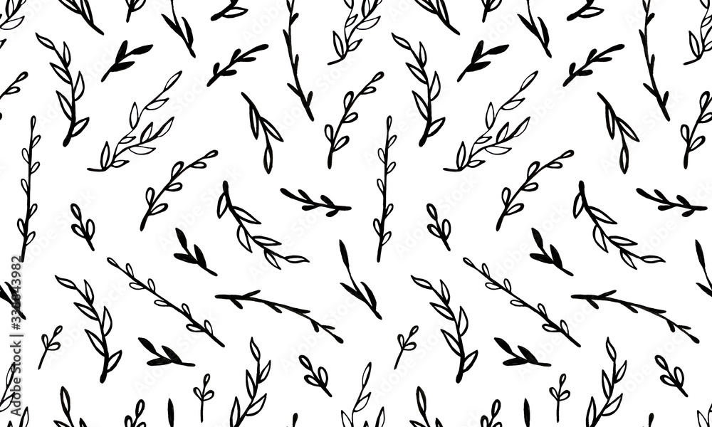 black and white spring branches on a white background. Can be used for print and design. putter illustration