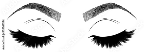 Illustration with woman's eyelashes and eyebrows. Realistic sexy makeup look. Tattoo design. Logo for brow bar or lash salon.