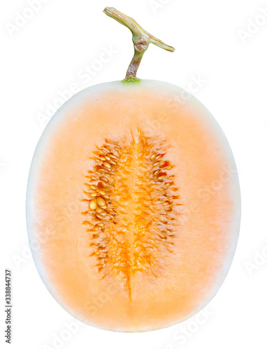 half of Honeydew sunlady cantaloupe isolated on white with clipping path. photo