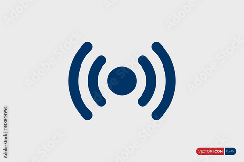 Wifi Wireless Signal Icon. Blue Rounded Line isolated on Grey Background. Flat Vector Technology Icon Design Template Element.