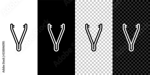 Set line Medical tweezers icon isolated on black and white background. Medicine and health. Anatomical tweezers.  Vector Illustration