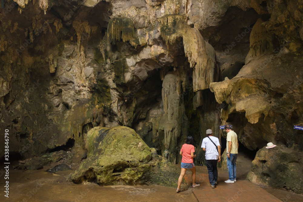 The golden Buddha inside Khao Luang Cave in Phetchaburi,Thailand