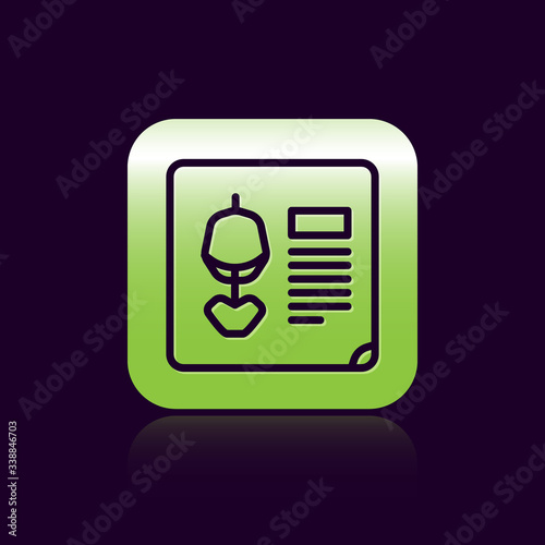 Black line X-ray shots icon isolated on black background. Green square button. Vector Illustration