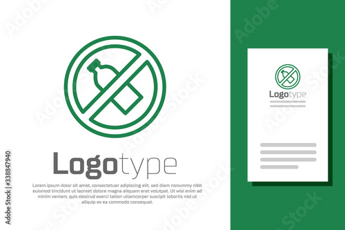 Green line No plastic bottle icon isolated on white background. Logo design template element. Vector Illustration