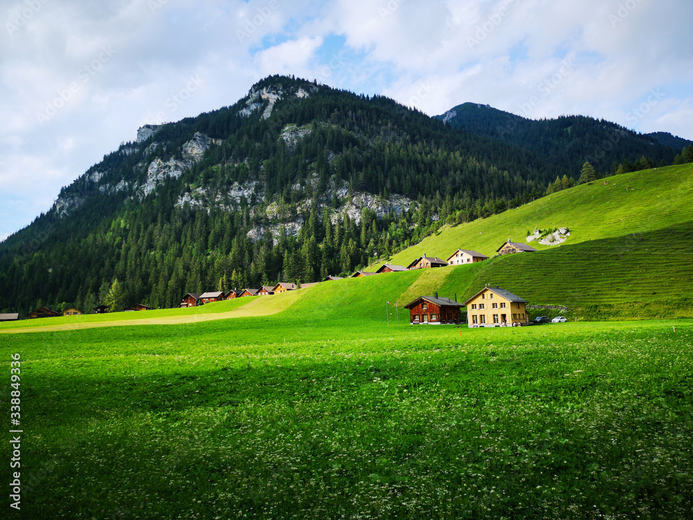 Fototapeta premium Village on the mountains in spring