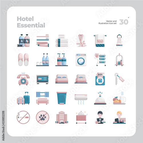 Vector Flat Icons Set of Hotel Essential Icon. Design for Website, Mobile App and Printable Material. Easy to Edit & Customize. © Justicon