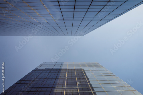 Two business towers with clear sky