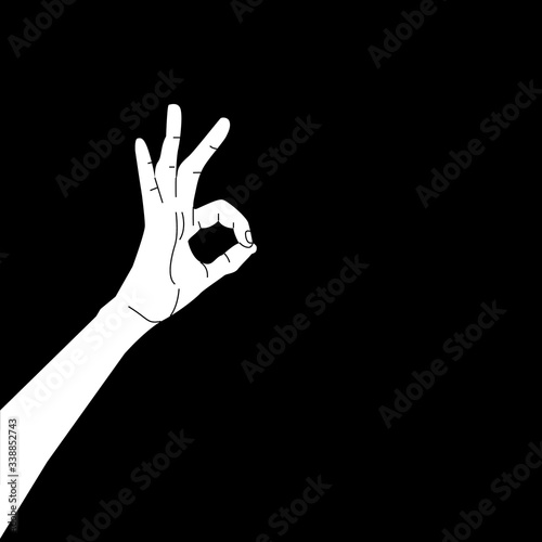 Silhouette gesture hand ok for design element on black background