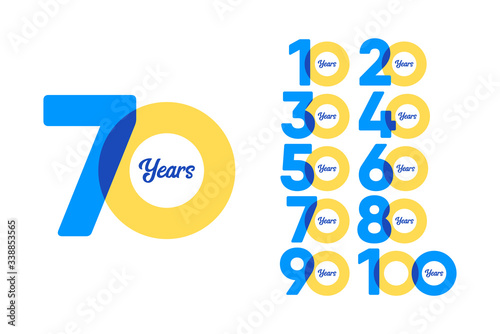 70 Years Anniversary Set Celebrations Elegant Vector Template Design Illustration