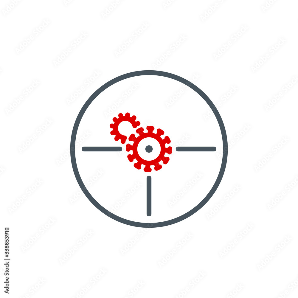aim right on target shoot Coronavirus single line icon isolated on white. Perfect outline symbol precision Covid 19 pandemic banner. high Quality design element aim cross with editable Stroke