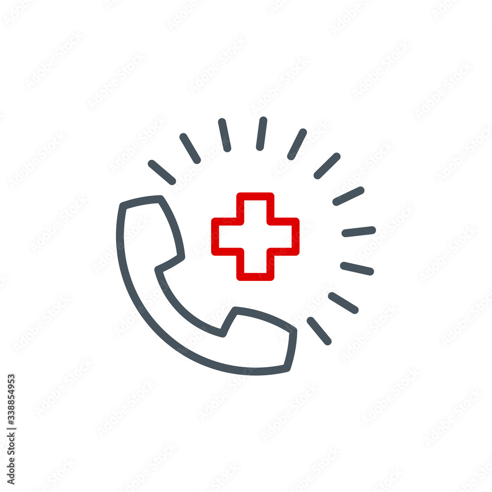 call the hospital single line icon isolated on white. Perfect outline symbol Prevention Coronavirus Covid 19 pandemic quarantine banner. Quality warning element consult a doctor with editable Stroke