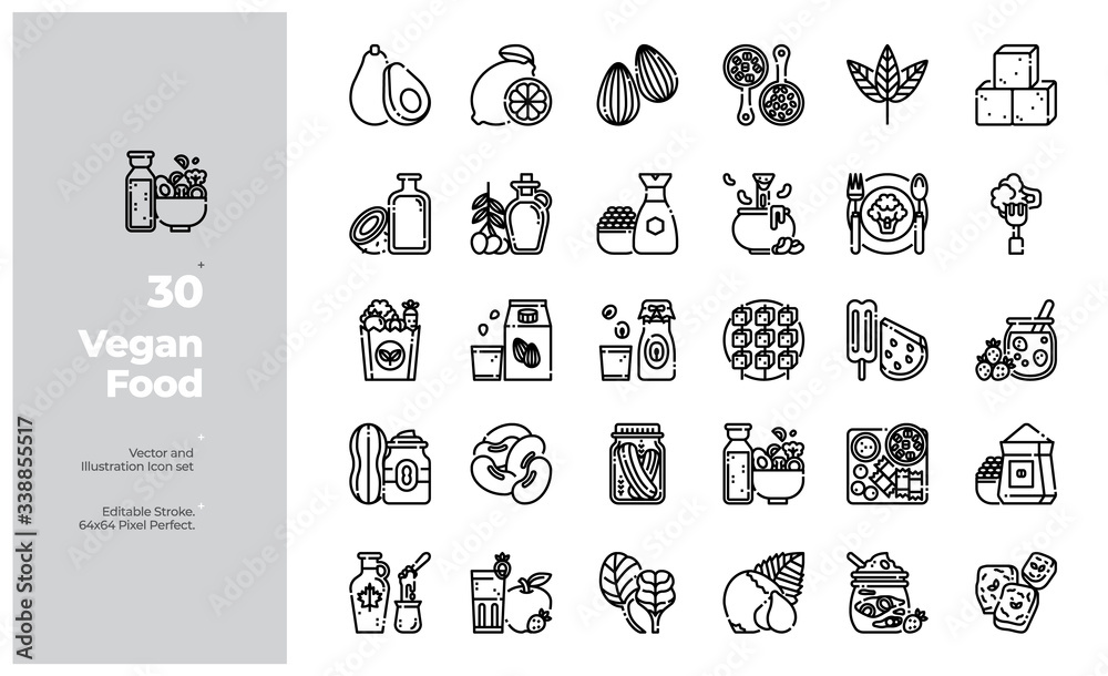Vector Line Icons Set of Healthy Food & Vegan Food Icon. Editable ...