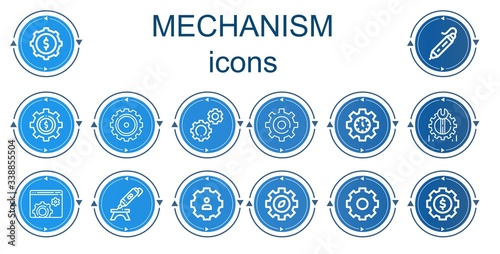 Editable 14 mechanism icons for web and mobile