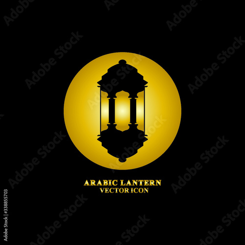 Arabic lantern flat icons set. Ramadan lantern sign for mobile application. Muslim decoration symbol. Eastern traditional culture vector illustration isolated on Black background.