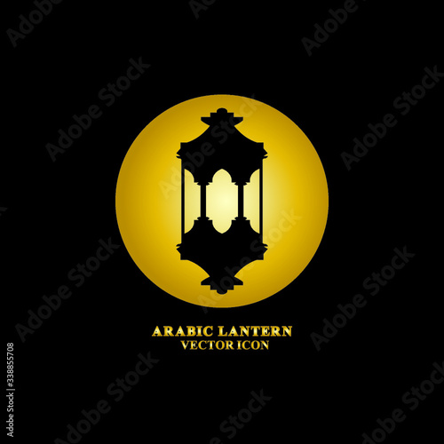 Arabic lantern flat icons set. Ramadan lantern sign for mobile application. Muslim decoration symbol. Eastern traditional culture vector illustration isolated on Black background.