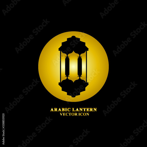 Arabic lantern flat icons set. Ramadan lantern sign for mobile application. Muslim decoration symbol. Eastern traditional culture vector illustration isolated on Black background.