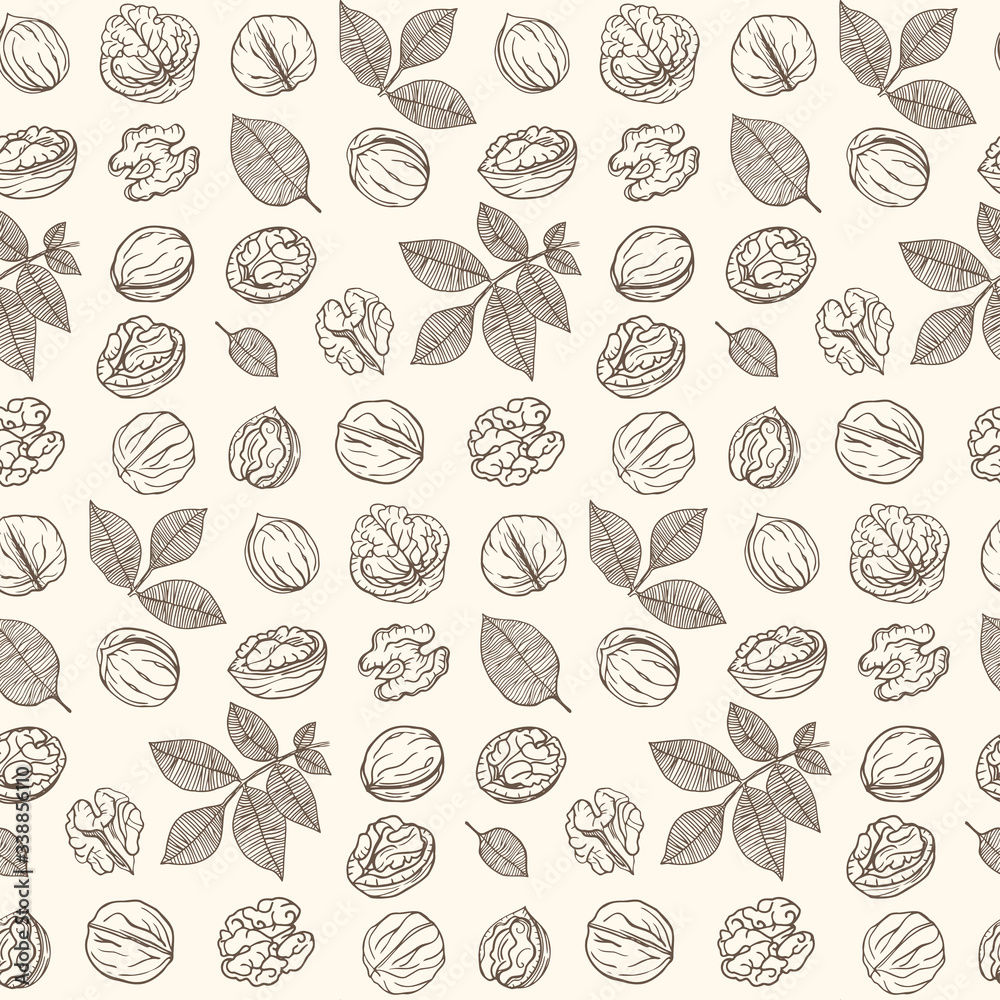 Graphics pattern Walnut. Nuts hand drawn, doodle style Graphics pattern Walnut. Nuts hand drawn, doodle style