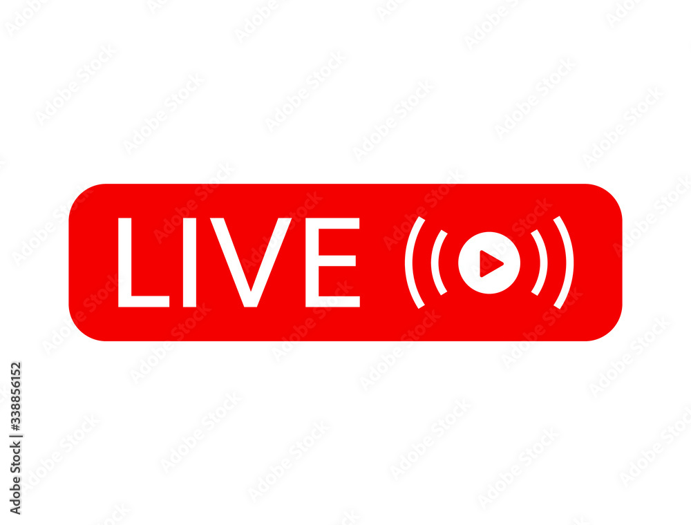 Live icon. Live stream, video, news symbol on white background. Social media template. Broadcasting, online stream. Play button. Social network sign. Vector illustration. Live icon. Live stream, video, news symbol on white background. Social media template. Broadcasting, online stream. Play button. Social network sign. Vector illustration.