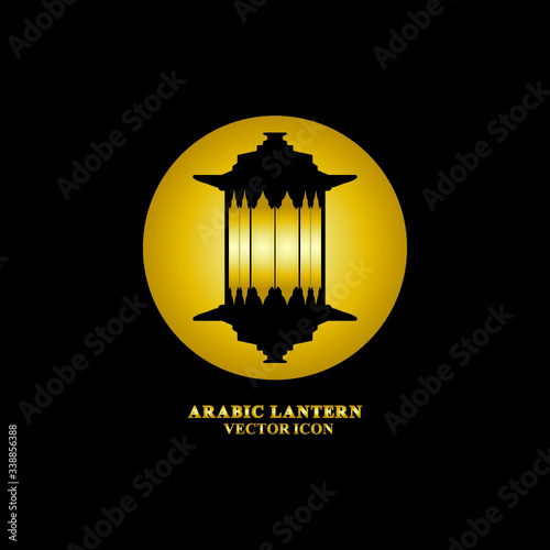 Arabic lantern flat icons set. Ramadan lantern sign for mobile application. Muslim decoration symbol. Eastern traditional culture vector illustration isolated on Black background.