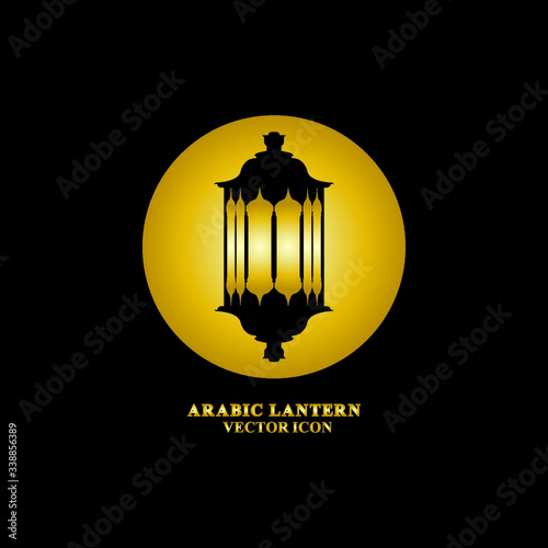Arabic lantern flat icons set. Ramadan lantern sign for mobile application. Muslim decoration symbol. Eastern traditional culture vector illustration isolated on Black background.