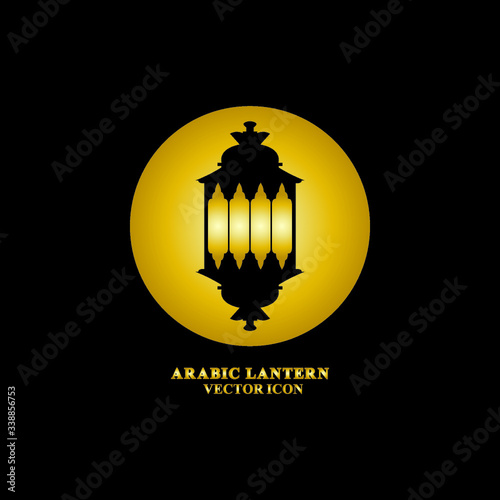 Arabic lantern flat icons set. Ramadan lantern sign for mobile application. Muslim decoration symbol. Eastern traditional culture vector illustration isolated on Black background.
