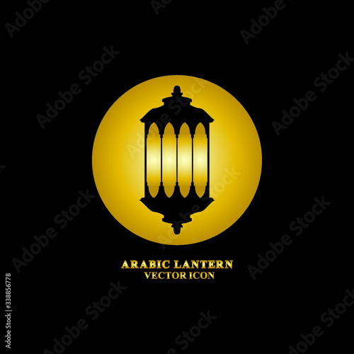 Arabic lantern flat icons set. Ramadan lantern sign for mobile application. Muslim decoration symbol. Eastern traditional culture vector illustration isolated on Black background.