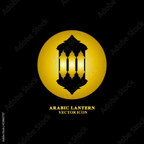 Arabic lantern flat icons set. Ramadan lantern sign for mobile application. Muslim decoration symbol. Eastern traditional culture vector illustration isolated on Black background.