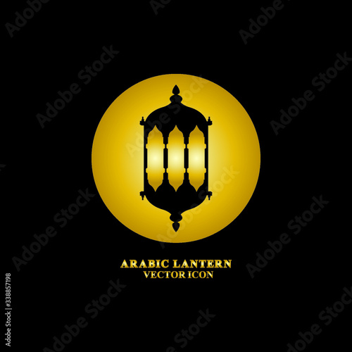 Arabic lantern flat icons set. Ramadan lantern sign for mobile application. Muslim decoration symbol. Eastern traditional culture vector illustration isolated on Black background.
