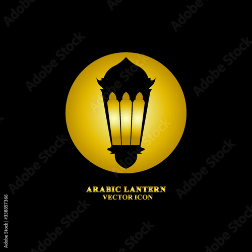 Arabic lantern flat icons set. Ramadan lantern sign for mobile application. Muslim decoration symbol. Eastern traditional culture vector illustration isolated on Black background.