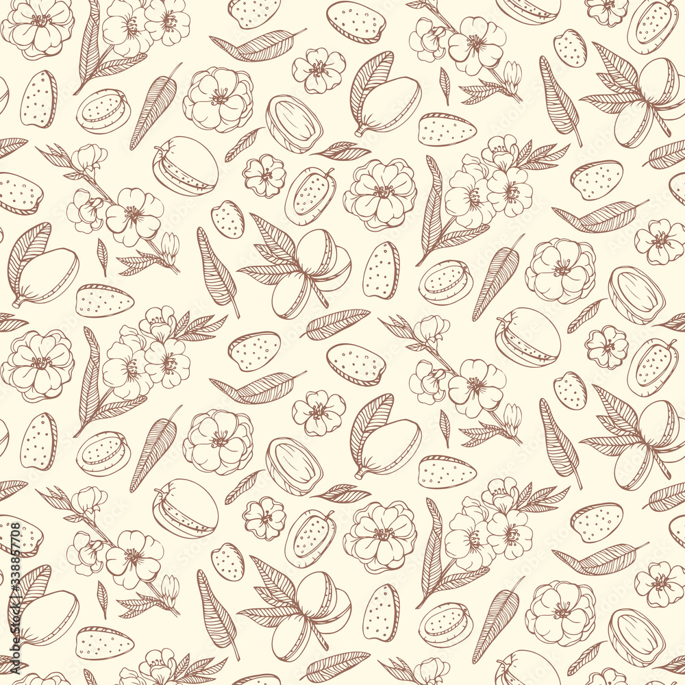 Graphics pattern Almond. Nuts hand drawn, doodle style Graphics pattern Almond. Nuts hand drawn, doodle style
