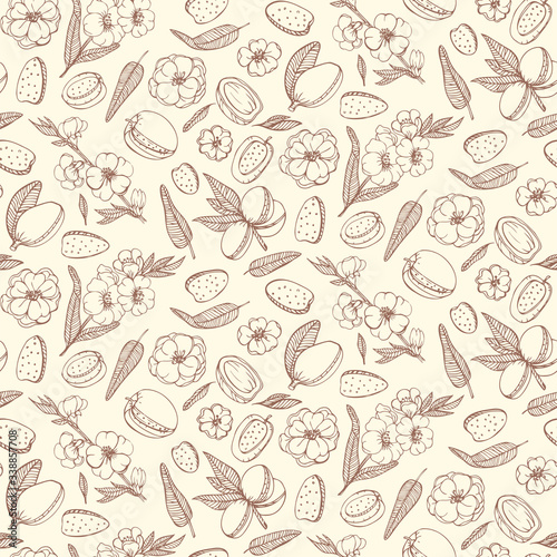 Graphics pattern Almond. Nuts hand drawn, doodle style