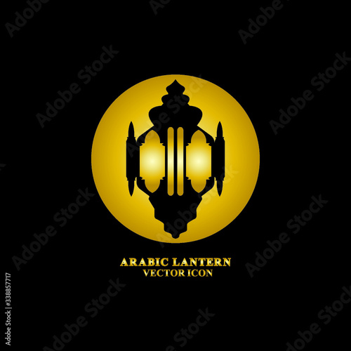 Arabic lantern flat icons set. Ramadan lantern sign for mobile application. Muslim decoration symbol. Eastern traditional culture vector illustration isolated on Black background.