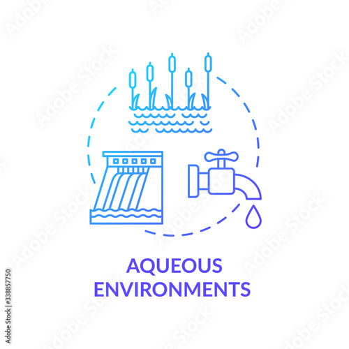 Aqueous environments blue concept icon. Microorganism transmission through liquid. Pond and dam. Bodies of water idea thin line illustration. Vector isolated outline RGB color drawing