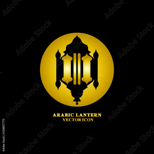 Arabic lantern flat icons set. Ramadan lantern sign for mobile application. Muslim decoration symbol. Eastern traditional culture vector illustration isolated on Black background.