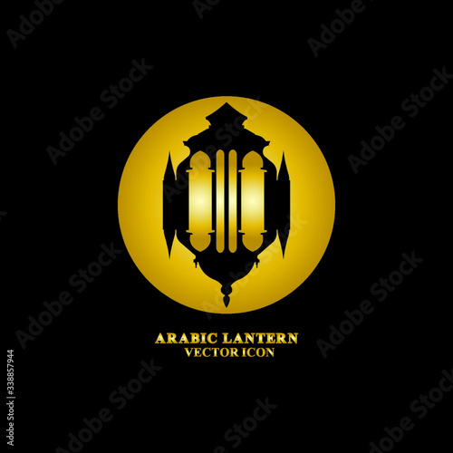 Arabic lantern flat icons set. Ramadan lantern sign for mobile application. Muslim decoration symbol. Eastern traditional culture vector illustration isolated on Black background.