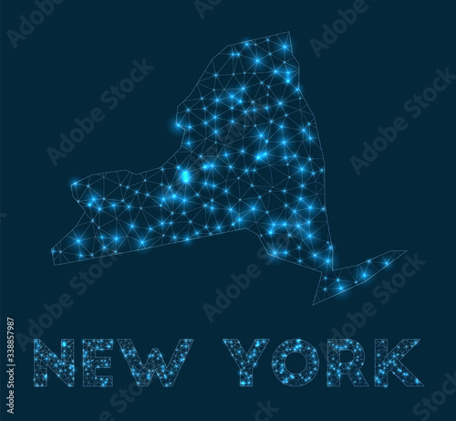 New York network map. Abstract geometric map of the US state. Internet connections and telecommunication design. Captivating vector illustration.