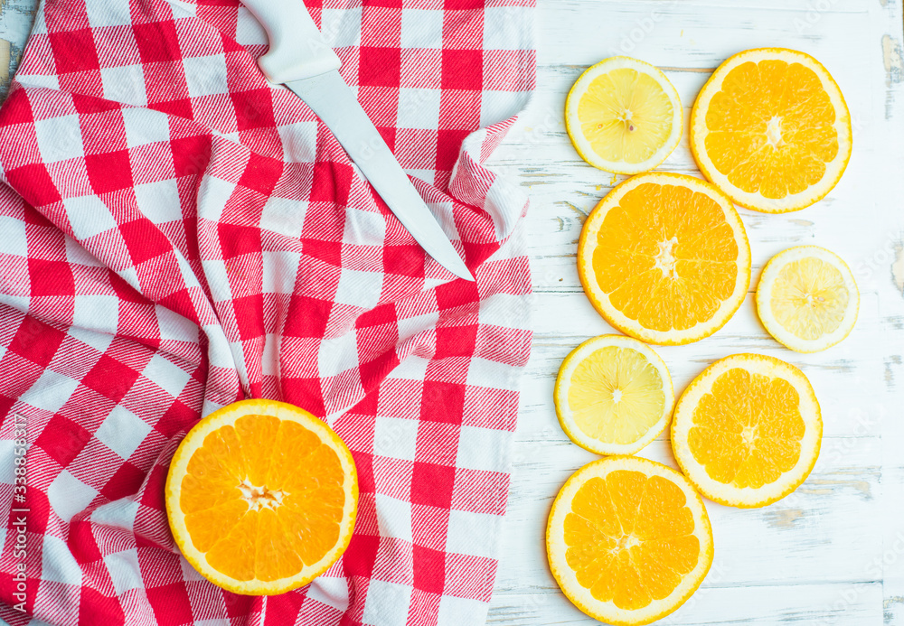orange fruit on the kitchen towel