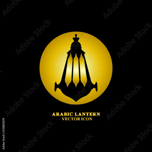Arabic lantern flat icons set. Ramadan lantern sign for mobile application. Muslim decoration symbol. Eastern traditional culture vector illustration isolated on Black background.