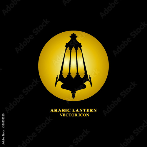Arabic lantern flat icons set. Ramadan lantern sign for mobile application. Muslim decoration symbol. Eastern traditional culture vector illustration isolated on Black background.
