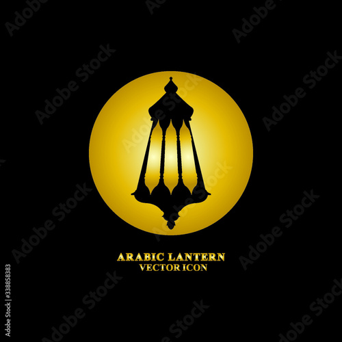 Arabic lantern flat icons set. Ramadan lantern sign for mobile application. Muslim decoration symbol. Eastern traditional culture vector illustration isolated on Black background.