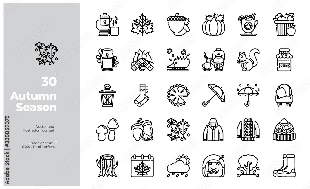 Vector Line Icons Set of Autumn Seasonal Icon. Editable Stroke. Design for Website, Mobile App and Printable Material. Easy to Edit & Customize.