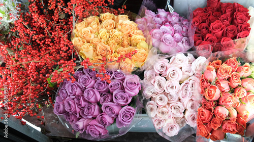 colorful flowers on a market stall