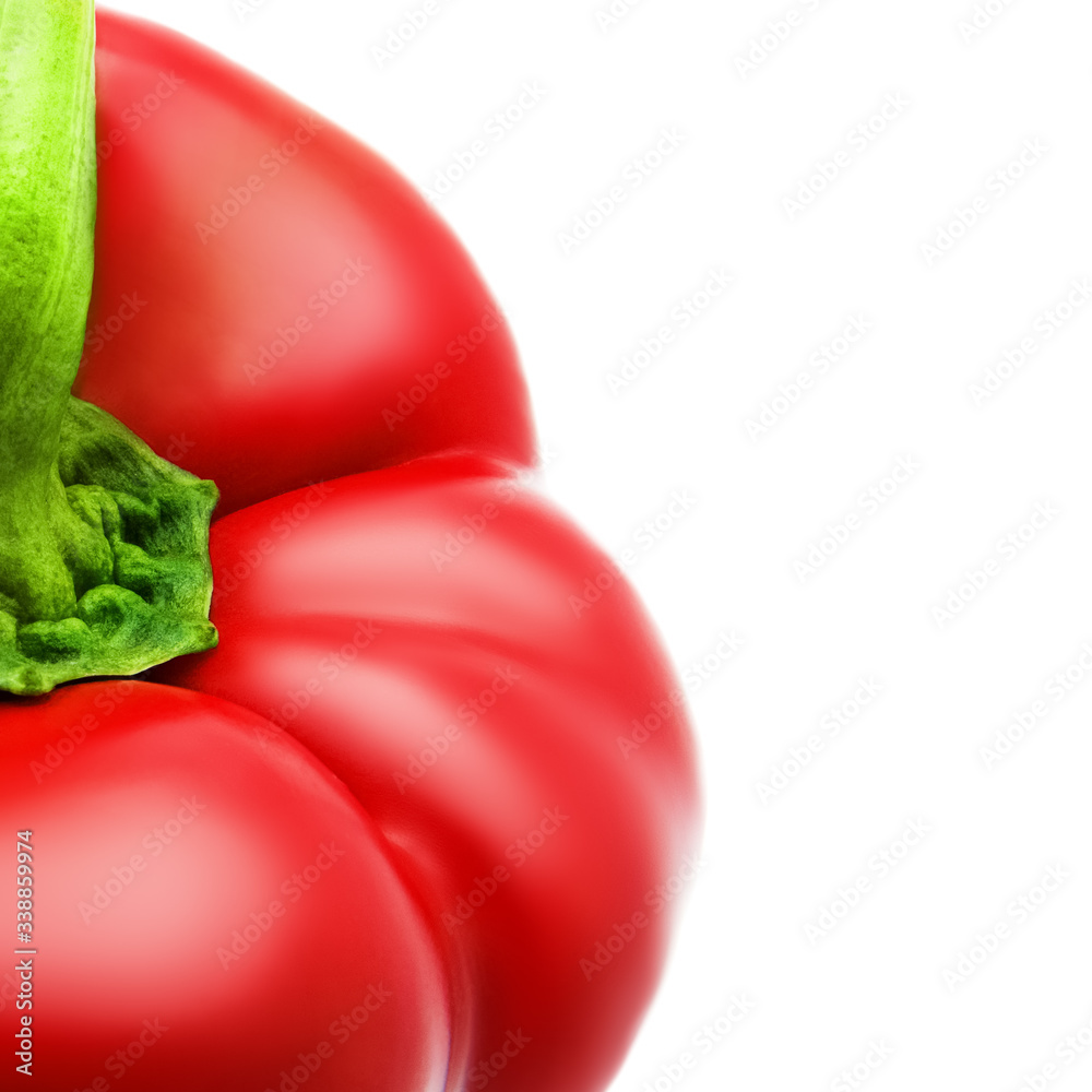 Sweet bell pepper, red paprika isolated on a white background. Close up. Space for text.
