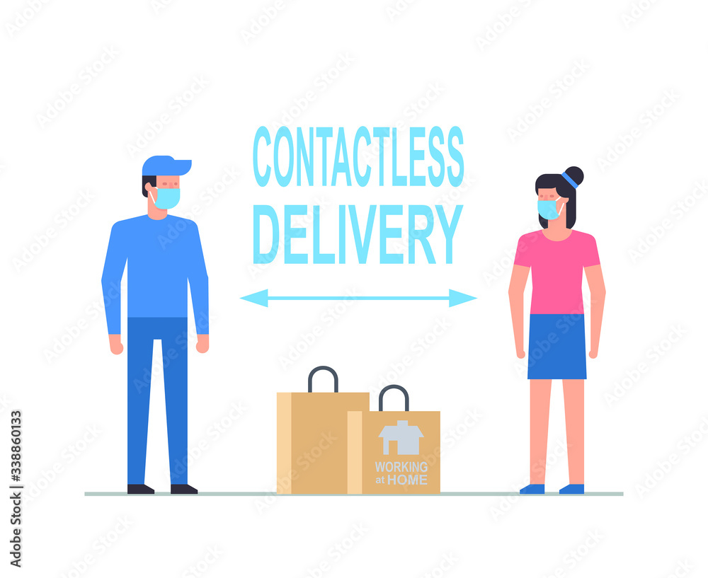 Obraz premium Contactless delivery. Working at home. Flat Style. isolated on white background