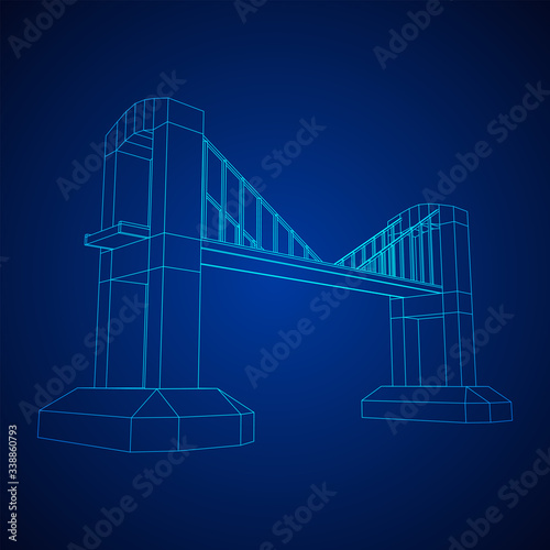 Bridge connection structure. Wireframe low poly mesh vector illustration.