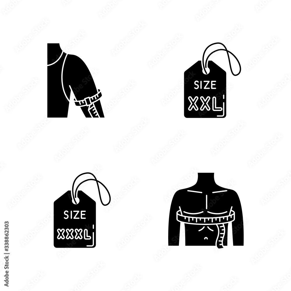 Vetor De Male Size Labels And Measurements Black Glyph Icons Set On vetor-de-male-size-labels-and-measurements-black-glyph-icons-set-on