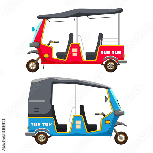 Set Tuk Tuk Asian auto rickshaw three wheeler tricycle